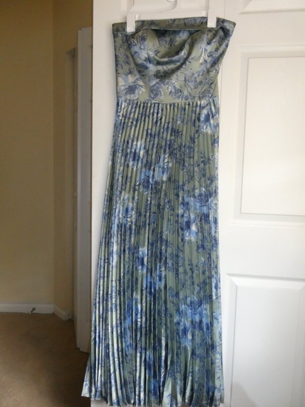 Revelry Sage Green Dust Blue Floral Dress (Scarf Included)